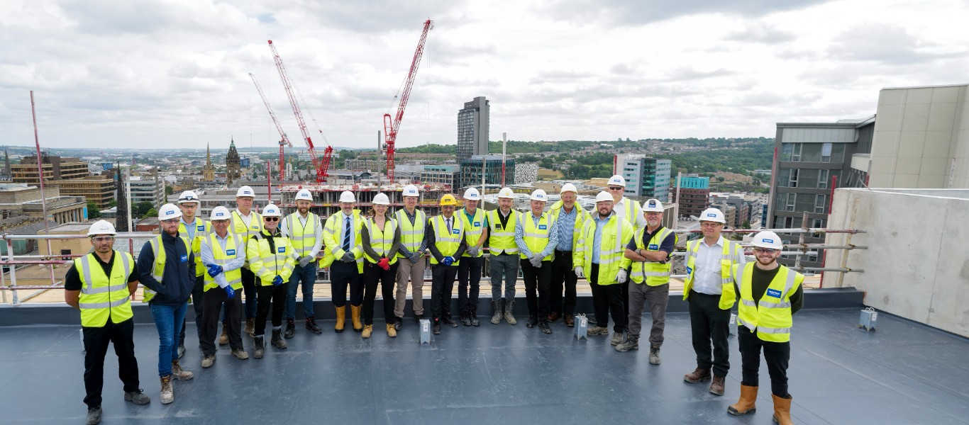 Henry Boot Construction celebrated the key construction milestone with representatives from Ridgeback Group, Whittam Cox Architects, Sweco, Savills, David Ashley Construction, Queensberry and Sheffield City Council.